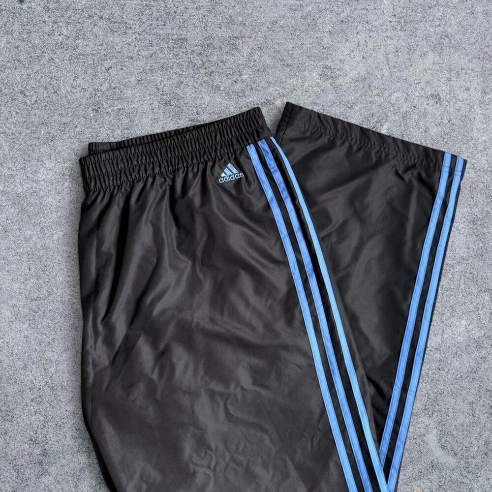 Adidas 2007 Vintage Black Windbreaker Track Pants Blue 3 Stripe